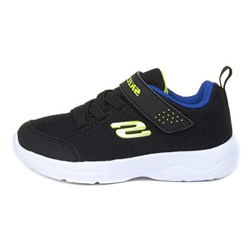 Skechers skech-stepz 2.0 mini wanderer, scarpe da ginnastica bambini e ragazzi, nero black textile synthetic blue lime trim, 21 eu