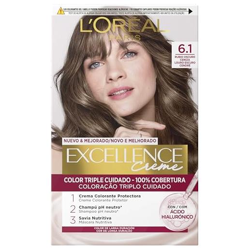 L'Oréal Paris l'oreal tintura per capelli, excellence creme, 200 gr, 6.1 rubio oscuro ceniza