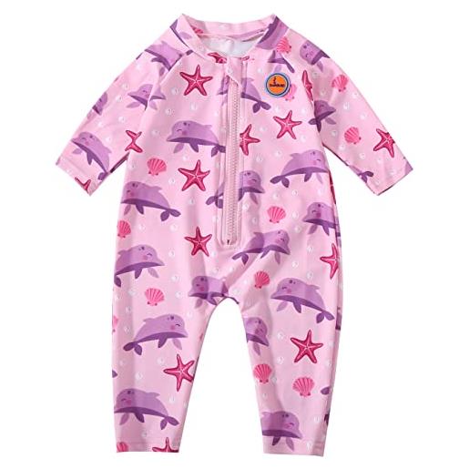 Swimbubs costume da bagno per bambini costume da bagno per ragazze rash guard vest muta per bambini, delfino rosa, 6 mesi