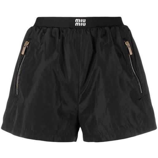 Miu Miu shorts sportivi con banda logo - nero