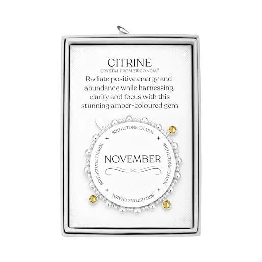 Philip Jones novembre (citrino) braccialetto elastico con ciondolo con citazione in confezione regalo, cristallo, cristallo zircondia®