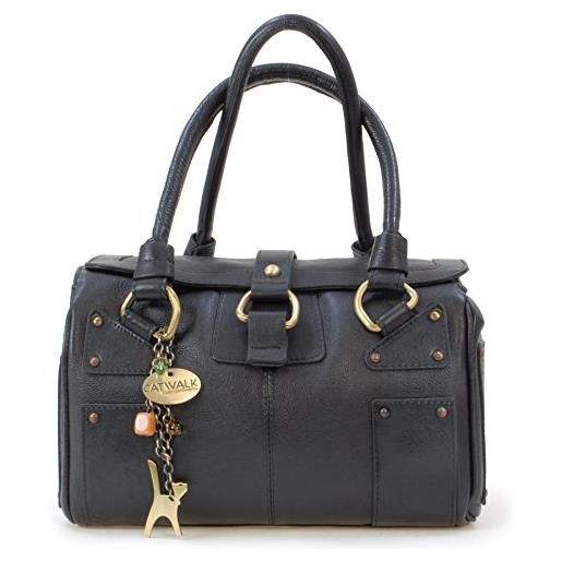 Catwalk Collection Handbags - vera pelle - borsa a spalla/borse a mano - con ciondolo a forma di gatto - claudia - nero