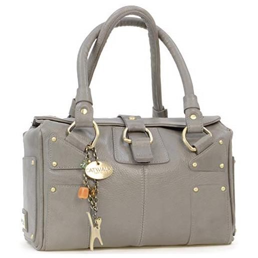 Catwalk Collection Handbags - vera pelle - borsa a spalla/borse a mano - con ciondolo a forma di gatto - claudia - marrone chiaro
