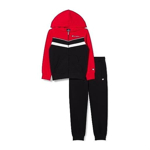 Champion legacy legacy sweatsuits b - colorblock powerblend fleece hooded tuta sportiva, blu marino/rosso scuro, 9-10 anni bambino fw23