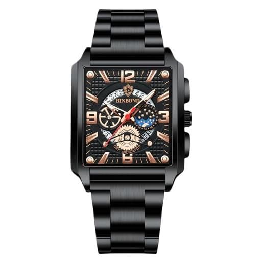 RORIOS orologio rettangolari da uomo orologio da polso moda analogico quarzo orologio lavoro impermeabile orologio luminosi cinturino in acciaio inossidabile rosa nera a