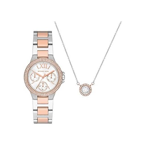 Michael Kors orologio quartz multifunction donna, misura cassa 33.00mm con quadrante bianco analogico e cinturino bicolore in cinturino in metallo mk1054set
