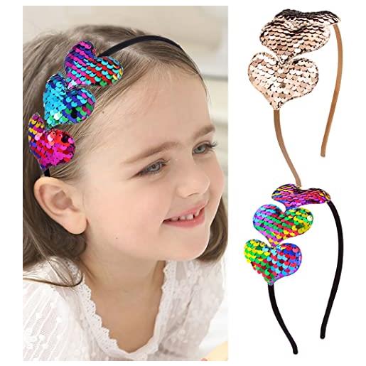 Fashband fasce per capelli per ragazze con cuori di paillettes accessori per capelli brillanti per l'uso quotidiano e la decorazione delle feste (confezione da 2)(b)