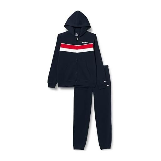 Champion legacy legacy sweatsuits b - colorblock powerblend fleece hooded tuta sportiva, rosso scuro/nero, 7-8 anni bambino fw23