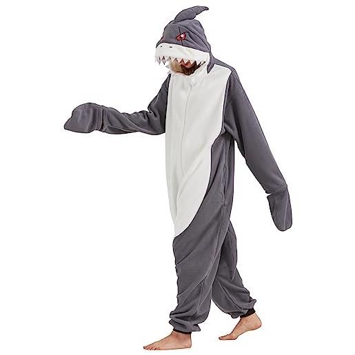 MAISUIZI pigiama intero a forma di squalo, per adulti, per halloween, cosplay, pigiama, per donne e uomini, costume intero da squalo, m