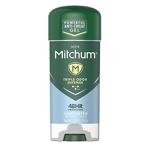 Mitchum - deodorante antiperspirant per uomo, in gel triple odor defense 48 hr protection, dermatologist tested, alcohol free, unscented, 3,4 oz, verde
