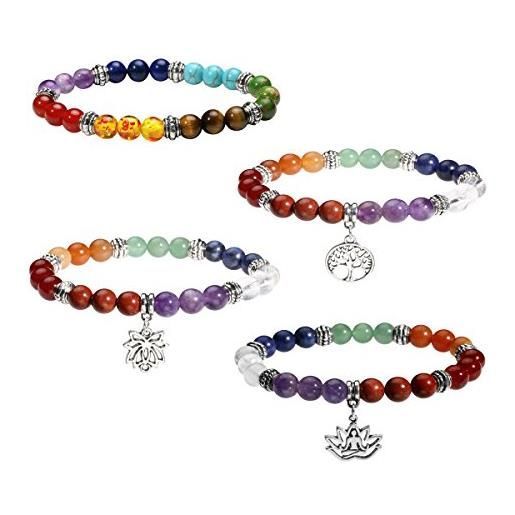 Eigso bracciale 7 chakra bracciale da donna in pietra di cristallo con ciondolo simbolo lotus/yoga/albero della vita per san valentino