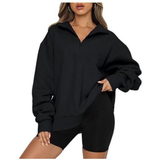 VAZZIC felpa con mezza zip da donna, felpe da donna, maglione con zip a un quarto risvolto top semilunghi da indossare con leggings (color: black, size: s)
