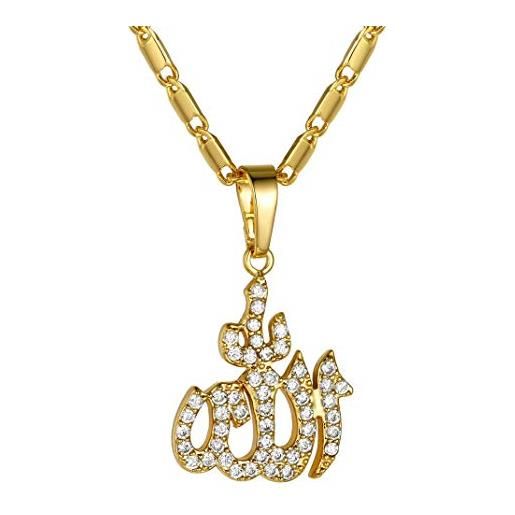GOLDCHIC JEWELRY collana in oro cz allah per donne, gioielli di religioni abramitiche musulmane ghiacciate