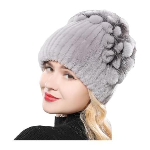 Generic cappelli di pelliccia delle donne russe all'aperto elastico lavorato a maglia berretto invernale caldo berretto di pelliccia cappello, grigio chiaro9 2, taglia unica