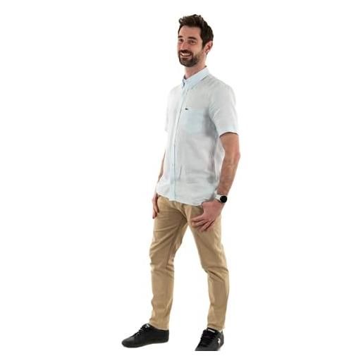 Lacoste-men s s/s woven shirt-ch5699-00, bianco, 44 (xl)