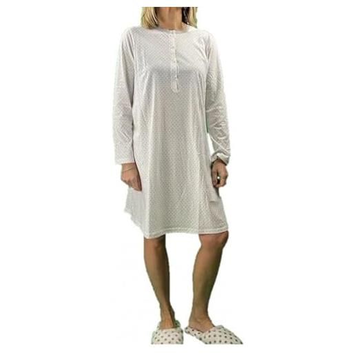 Linclalor camicia da notte manica lunga in puro cotone stampato art. 74427-48, bianco