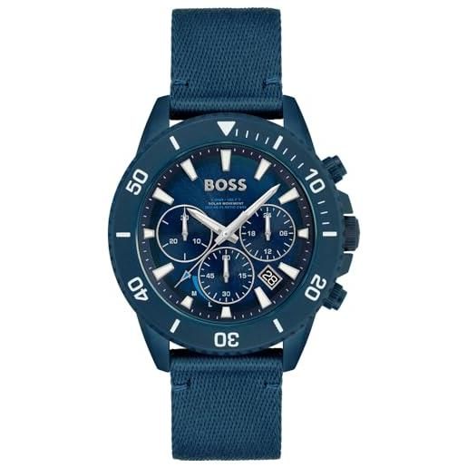 BOSS orologio con cronografo al quarzo da uomo collezione admiral con cinturino in acciaio inossidabile, silicone o tessuto derivato da plastica nell'oceano blu (blue)