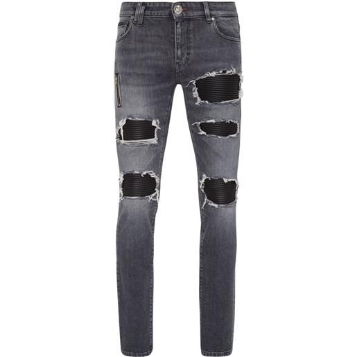 Philipp Plein jeans con effetto vissuto a vita media - nero