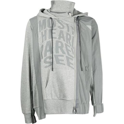 Mostly Heard Rarely Seen logo-print asymmetric hoodie - grigio