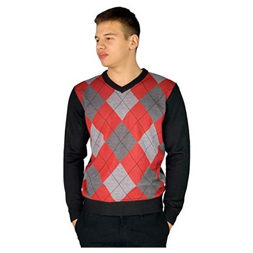 Pierre Cardin - maglione da uomo lavorato a maglia con motivo a rombi e scollo a v o girocollo, stile 3: rosso (scollo a v). , xxx-large