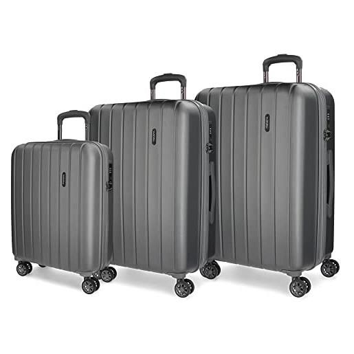 MOVOM wood set valigie grigio 55/65/75 cms rigida abs chiusura tsa 220l 4 doppie ruote bagaglio a mano