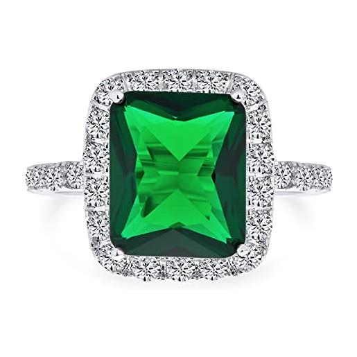 Bling Jewelry moda rettangolo solitario cubic zirconia cz pave halo simulato verde smeraldo stile art deco 10ct cocktail dichiarazione anello per donne placcato argento