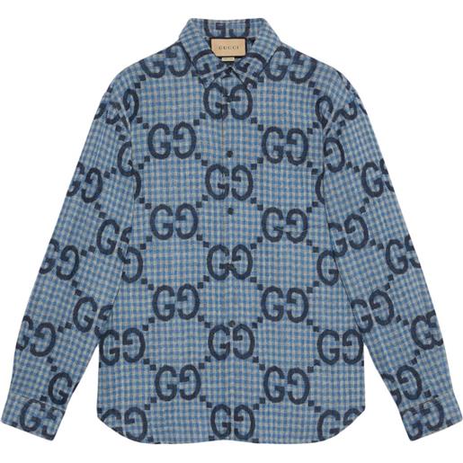 Gucci camicia a quadri jumbo gg - blu