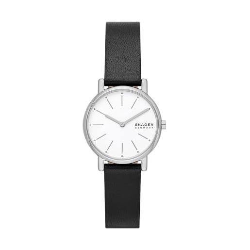 Skagen signatur orologio per donna, movimento al quarzo con cinturino in acciaio inossidabile o in pelle, nero e bianco, 30mm