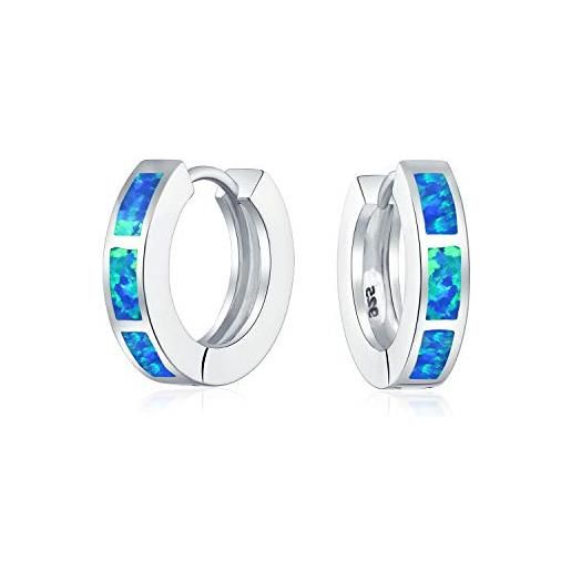 Bling Jewelry blu creato opale intarsio iridescente huggie orecchini a cerchio per le donne. 925 sterling silver october birthstone