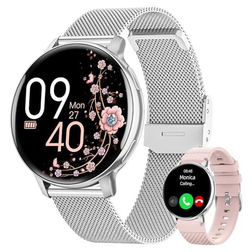 HASAKEI smartwatch donna con effettua o risposta chiamate, 1,39 hd smart watch, fisiologia feminile, 120 sport, orologio smartwatch digitale cardiofrequenzimetro/spo2/sonno android ios, regalo donna argento