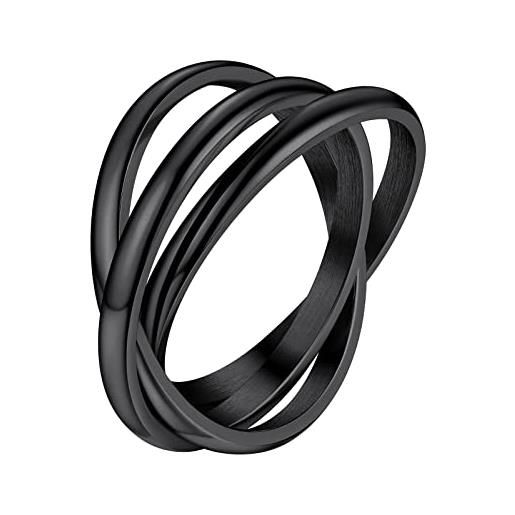 Supcare anello mignolo donna intrecciati a tre, nero anelli donna acciaio inossidabile, misura 21 anelli sottili