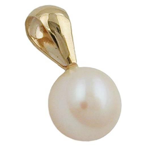 Unbespielt ciondolo 12 x 6 mm oro 375 9 kt perla coltivata rotonda con scatola portagioie da donna