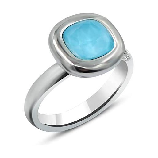 Passo anello pietra blu turchese donna in argento. Questo anello solien ha un cristallo intagliato in finitura ceramica molto originale, oltre ad essere un modello regolabile, argento vetro intagliato