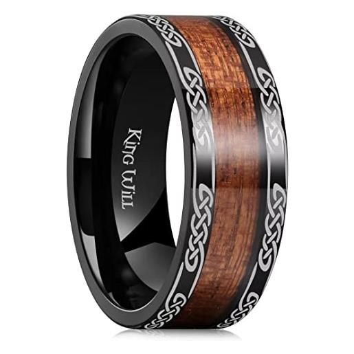 King Will nature - anello in titanio con inserto in legno, 8 mm, bordo piatto bombato, fede nuziale, vestibilità comoda, (69.74mm), titanio, nessuna pietra preziosa
