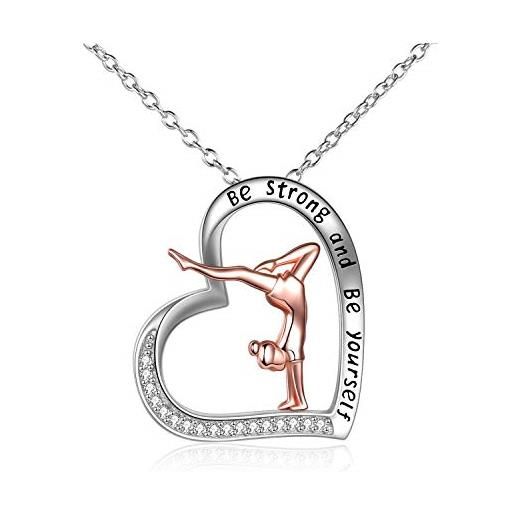 YFN ginnastica collana argento sterling ciondolo ginnastica cuore gioielli regalo per ragazze donne