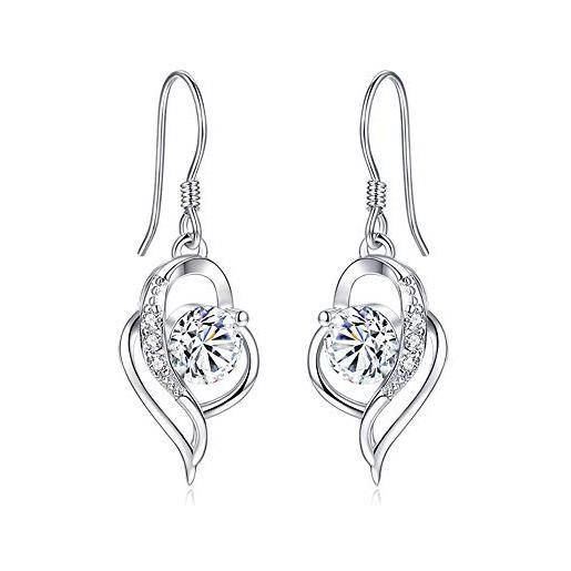 Dicheng - parure di gioielli da donna in argento sterling 925, orecchini pendenti a forma di cuore e collana con ciondolo da 45 cm, con zirconia cubica bianca aaa, colore: earrings, cod. Dcse009