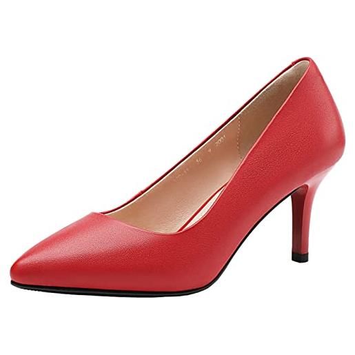 Jamron donna vera pelle 7cm tacchi a spillo elegante decolletè scarpe a punta ufficio scarpe da lavoro rosso sn602c015-2 eu37