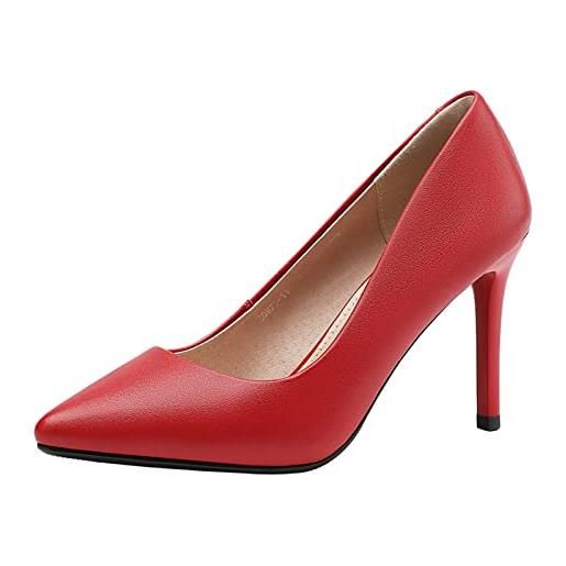 Jamron donna vera pelle 7cm tacchi a spillo elegante decolletè scarpe a punta ufficio scarpe da lavoro rosso sn602c015-2 eu38
