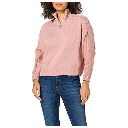 Tommy Hilfiger zip-up high-nk swt ls maglione, soothing pink, xxl donna