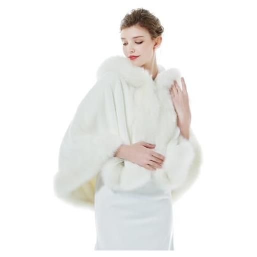 BEAUTELICATE donna mantello corto con cappuccio in pelliccia sintetica stola in pelliccia caldo cappotto per matrimonio invernale sposa