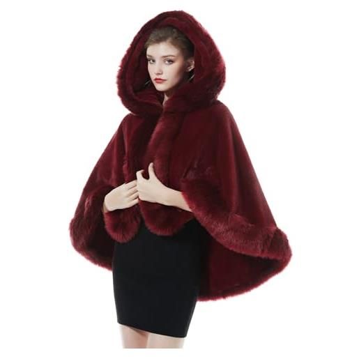 BEAUTELICATE donna mantello corto con cappuccio in pelliccia sintetica stola in pelliccia caldo cappotto per matrimonio invernale sposa