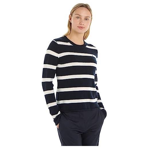 Tommy Hilfiger pullover donna soft wool c-neck sweater pullover in maglia, multicolore (breton stp/ desert sky/ ecru), xl