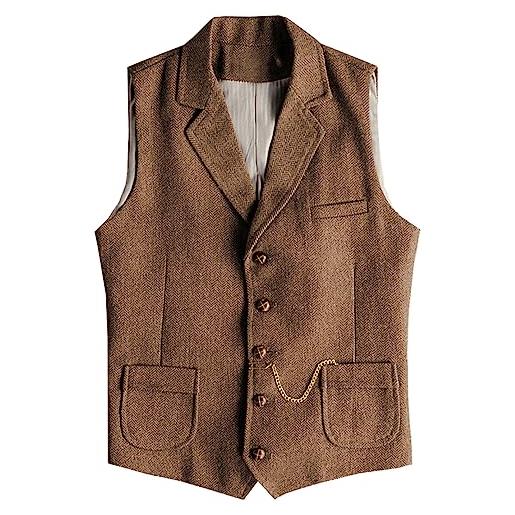 Gilet Vintage Da Uomo A Spina Di Pesce In Tweed Di Lana Slim Fit S-3XL, Striper Ll Cvo Textured, Small - Foto 7
