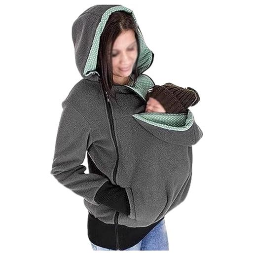 DIXII giacca con cappuccio marsupio cappotto a canguro 3 in 1 morbido e confortevole da donna con cerniera top in gravidanza per neonati, 006, l