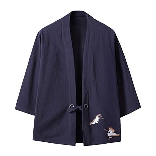 FASLOLSDP uomo kimono estivo cardigan giacca stile giapponese manica 3/4 cardigan baggy top uomini giapponese samurai abbigliamento tradizionale giapponese, marina militare-2.21, xxxl