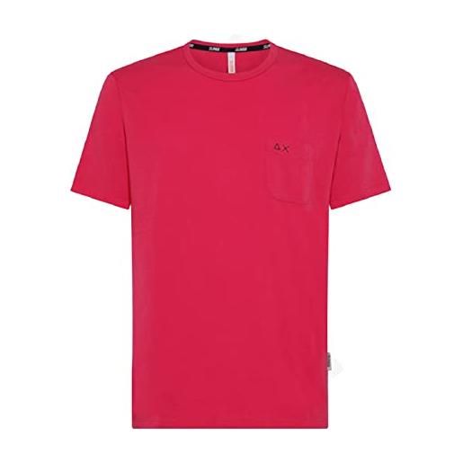 SUN68 t-shirt uomo round solid pocket t33101 rosa pe23 in cotone con taschino xxx