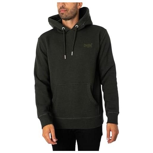 Superdry essential logo hoodie maglia di tuta, dark olive marl, l uomo