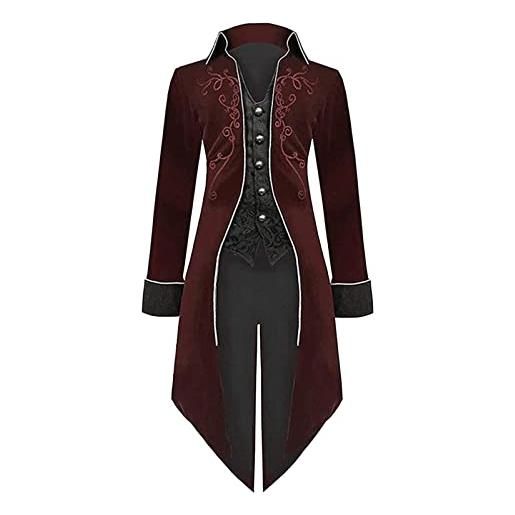 Beokeuioe renaissance retro vittoriano cortile ricamo cappotto uomo medievale steampunk giacca gothic frack cappotto, halloween pirati vampiro costume cosplay per uomo, a rosso. , m