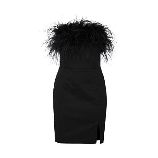 Swing Fashion linett | schwarz mini donna elegante festivo | vestito da festa sera | abiti da sposa ballo | abito corto | con piume naturali | senza maniche | nero | 40