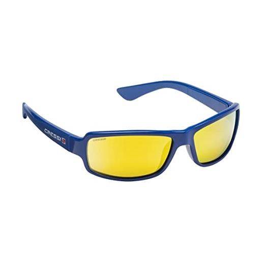 Cressi ninja sunglasses, occhiali ultra. Flex sportivi da sole polarizzati con protezione uv 100% unisex adulto, blu royal/lenti specchiate arancio, taglia unica